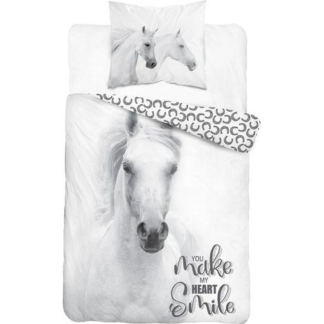 Set di biancheria da letto per ragazzi con cavallo, bianco, 160x200 (1/4)