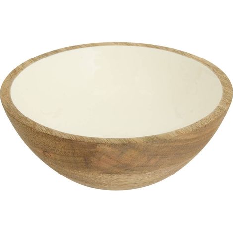 Insalatiera inaya d19cm bianco caldo e legno di mango - Atmosphera créateur d'intérieur