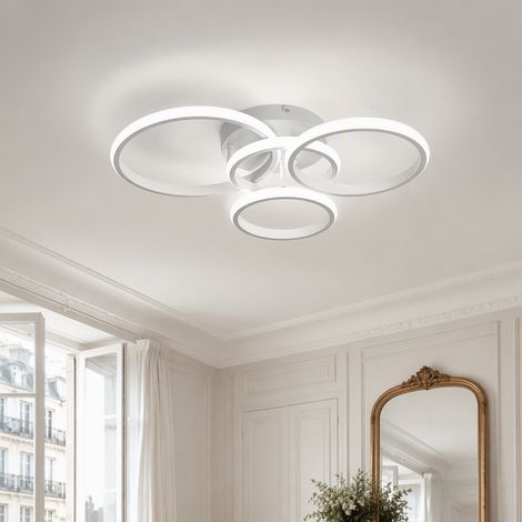 Plafoniera LED moderna a 4 anelli, 48×44×10 cm, lampada da soffitto 36 W 4181 lm, 3 colori, memoria, bianco sabbia, soggiorno, camera, cucina (1/5)