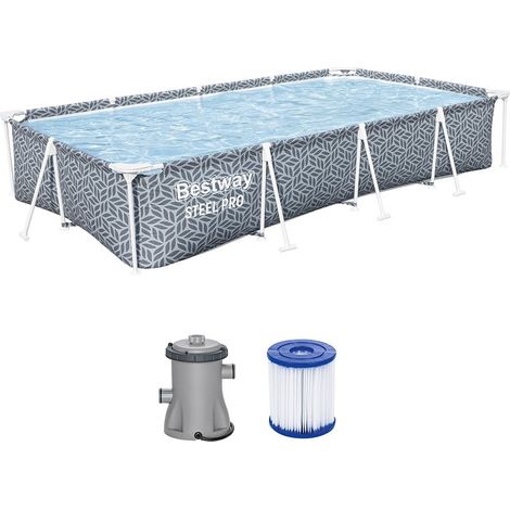 TrAdE Shop Traesio - Piscina Steel Pro Con Pompa Filtro 366x201x66 Cm Design A Foglia Rettangolare 561fv - (1/5)