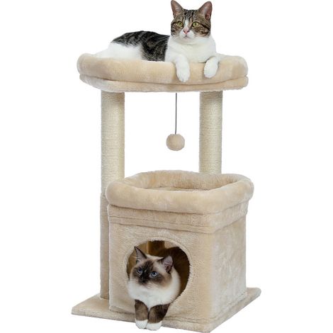 Pawz Road – Arbre à chat 60 cm – 2 poteaux à griffer en sisal naturel – Condo spacieux et grand perchoir – Pour plusieurs chats (1/5)