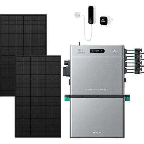 Zendure SolarFlow 2400 Pro – 2400W AC bidirektional, 4800W PV-Eingang, bis 16,8 kWh erweiterbar, Plug & Play, IP65, mit Smart Meter D0 (2.4 kWh), AB3000L (2,88 kWh), 450W×2 bifazialen Panels