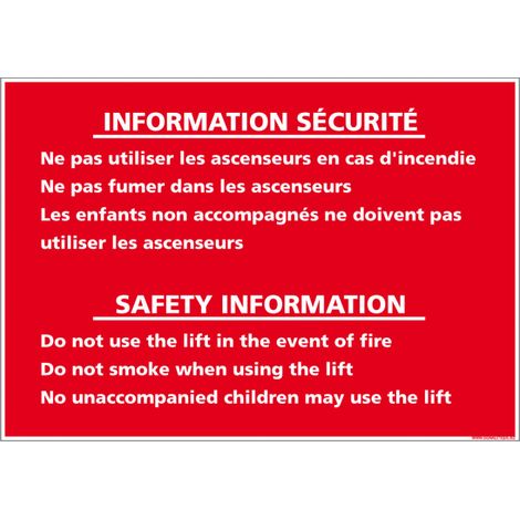 INFORMATION SECURITE ASCENSEURS (D0911) - Adhésif - 150 x 210 mm
