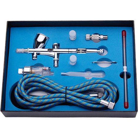 Kit aerografo professionale a doppia azione con controllo dell'aria e grilletto da 180K con pistola a spruzzo per aerografo ad ago da 0,2/0,3/0,5 mm per trucco, modelli, unghie, body painting.