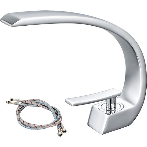 Rubinetto per lavabo, Miscelatore per lavabo monoforo, Rubinetto per bagno moderno in ottone cromato, Acqua calda e fredda disponibile (1/5)