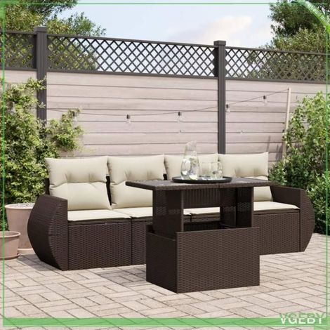 Salon de jardin - FAF7291712423772 - résine tressée marron - table réglable - coussins déhoussables (1/5)