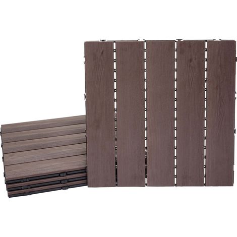 Carrelage en WPC HHG-169, aspect bois pour balcon/terrasse, 4x chaque 50x50cm = 1m², gaufré marron foncé