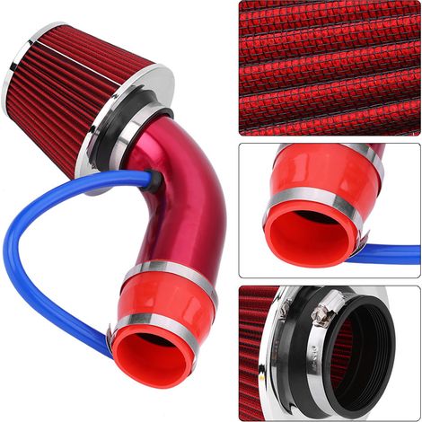 76mm 3 Pouces Filtre à Air Froid Universel Auto Induction Tuyau Aluminium Kit Rouge (1/5)