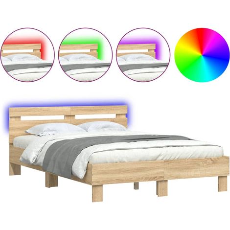 Lit double - lit simple - Cadre de lit avec LED chêne sonoma 120x190 cm fr5065 - Maison La Vie (1/5)