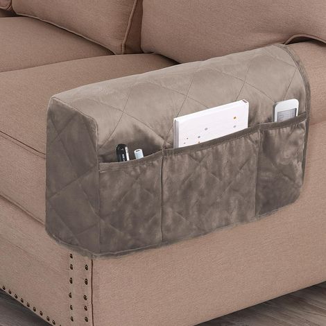 Set aus 2 sandfarbenen Samt-Sofaarmlehnenbezügen mit Tasche, für Lounge-Sessel