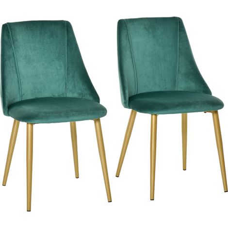 Set 2 Sedie da Pranzo Imbottite Moderne con Rivestimento e Schienale, Gambe in Ferro da Cucina, Salotto o Soggiorno in Stile Moderno, Verde, 50x56.5x85cm