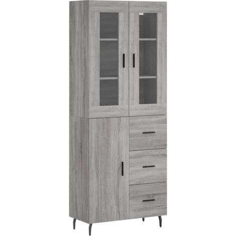 Aparador cajonera mueble almacenaje organizador cocina salón salón alto sonoma 695 x 34 x 180 cm madera de ingeniería gris 020035569