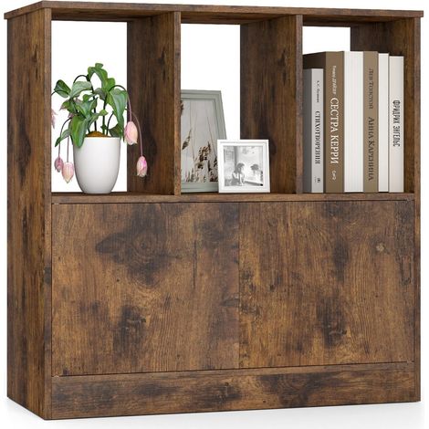 Librería cúbica de 3 niveles con armario y estante abierto 70 x 30 x 70 cm moderna y versátil de madera compuesta color café 200019041
