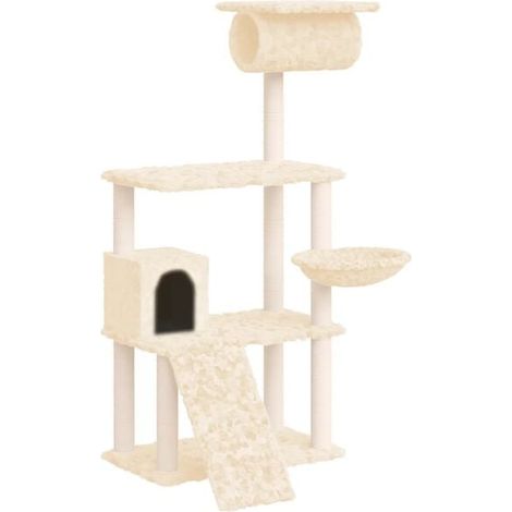 Arbre à chat avec poteaux en sisal, couleur crème, 131 cm