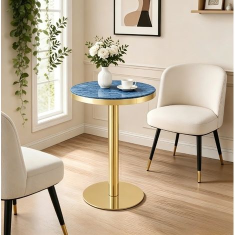 MEUBLIV Tavolino rotondo 60 cm blu effetto marmo, struttura in metallo dorato (1/5)