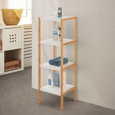 Colonna Bagno Scaffale 4 Ripiani Plastica Feridras Woody - Colore: Bianco (1/3)