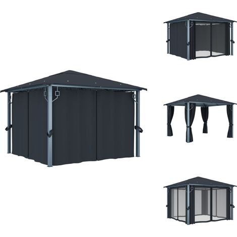 Pavillon mit Vorhängen 300×300 cm Anthrazit Aluminium - Pavillon - Gartenzelt - Außenbereich - Sommergarten - Partyzelt (1/5)