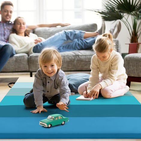 Thick 3-Panel Folding Gymnastics Mat Lightweight Foam and PU Training Mat with Carry Handles Blue (1/5)