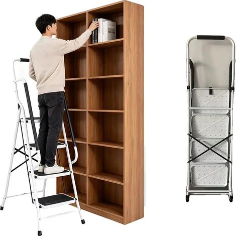 Escalera plegable, capacidad de carga de 150 kg, diseño antideslizante, color blanco. (1/5)