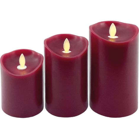Pack de 3 bougies décoratives en cire LED 100 - 120 - 150mm Rouge (1/3)