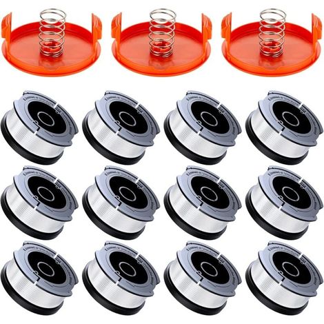 YMYNY 18er-Pack Fadenspulen für Rasentrimmer, kompatibel mit Black & Decker Rasentrimmer A6481 A6485, 1,65 mm Fadenspule für Freischneider (12 Fadenschnüre, 3 Abdeckungen, 3 Federn) (1/4)
