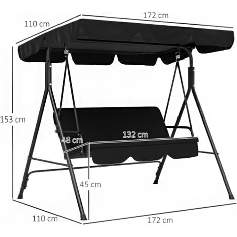 Balançoire Hollywood 3 places – Auvent réglable, structure acier robuste, dimensions 172 x 110 x 153 cm – Détente familiale au jardin (1/5)