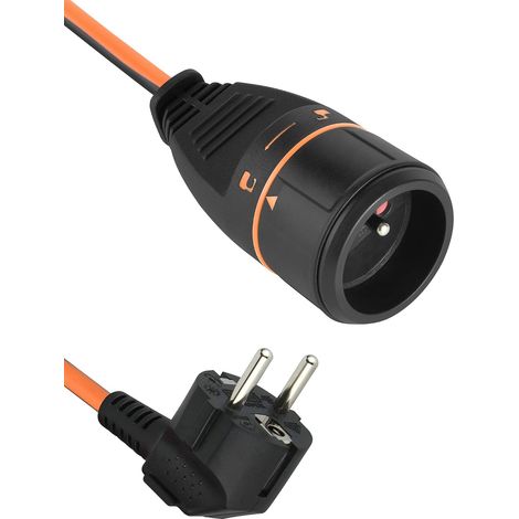 Rallonge Prolongateur 20M 3G1.5mm Femelle Français Electralock équipée d'un système de Verrouillage Qui empêche la déconnexione fiche-Prise, Noir/Orange (1/5)