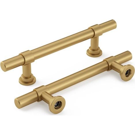 2 poignées dorées pour armoires et tiroirs. Entraxe des trous : 160 mm. Fabriquées en alliage d'aluminium et de zinc. Vis incluses. (1/5)