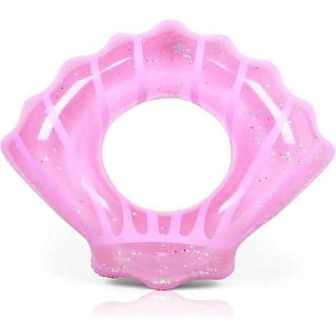 Bouée gonflable en forme de coquillage, structure épaisse, couleur rose, pour adultes, accessoire de flottaison destiné aux activités nautiques récréatives.-AquaForge (1/3)
