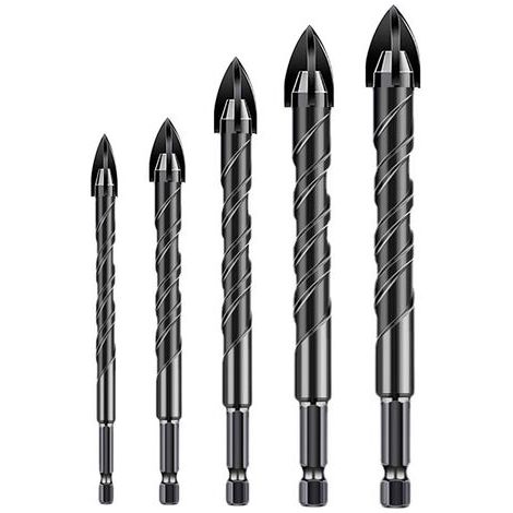 Kaelt - 5 Pièces Forets à Maçonnerie, Jeu de Forets Carbure de Tungstène pour Carrelage, Brique, Verre, Plastique et Bois, 5 mm, 6 mm, 8 mm, 10 mm, 12 mm (1/5)