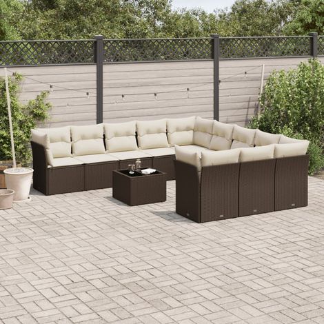 12-tlg. Garten-Sofagarnitur mit Kissen Braun Poly Rattan vidaXL (1/3)