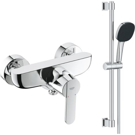 Pack mitigeur douche mécanique GROHE Quickfix Get + Ensemble carré barre et pommeau de douche 2 jets Vitalio Comfort 110 Chromé