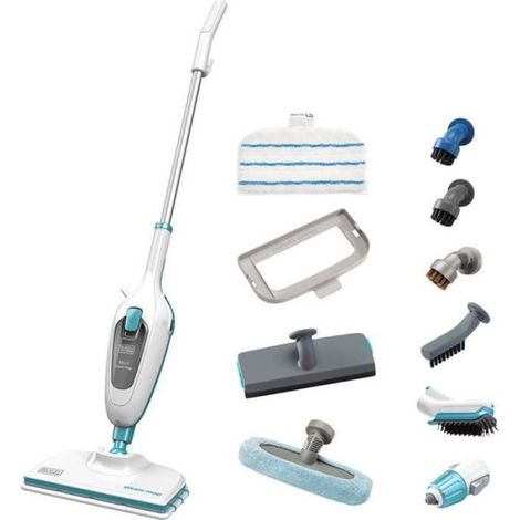 Black & Decker – Balai nettoyeur vapeur 1300W – Multifonction avec nettoyeur à main – 10 accessoires – Câble 4.8M – Efficace contre 99.9% des bactéries - FSMH13E10-QW