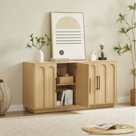 Credenza a 4 ante con facciata arcuata, 160 cm, MDF, effetto legno, REDOM (1/5)
