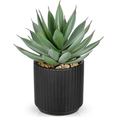 Plantes succulentes artificielles d'aloe vera - En pot en céramique noir - Pour la maison, le bureau, la salle de bain, la table, la chambre à coucher, l'étagère - 22 cm (1/5)