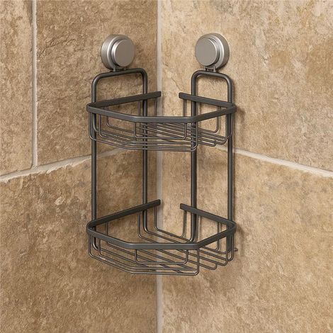 Exagonshop Mensola doccia angolare 2 ripiani in alluminio grigio