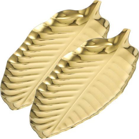 Plateau décoratif en forme de feuille en acier inoxydable pour présenter les fruits (lot de 2) (1/5)