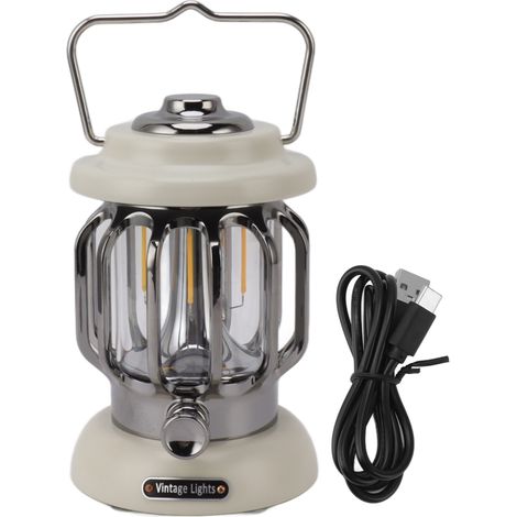 Lampe de camping rétro rechargeable, lumière chaude vintage, lanterne suspendue pour tente, terrasse, jardin, portable 5V blanc crème (1/5)