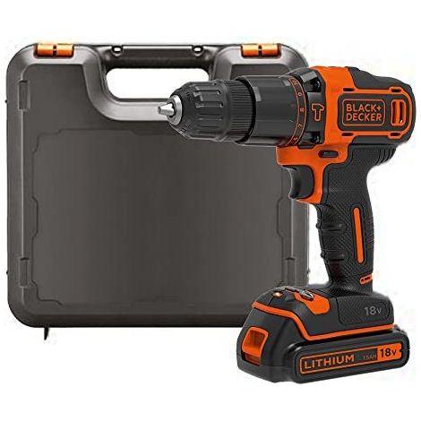 BLACK+DECKER - Perceuse à percussion sans fil 18V, 1 batterie Li-Ion 1,5 Ah, chargeur BDCHD18K-QW