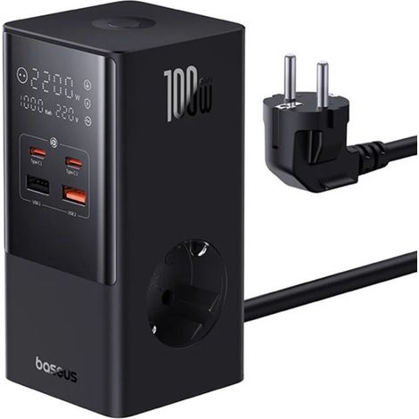 Baseus Multipresa PowerCombo Tower 100W 2 Prese AC 2 USB-C 2 USB-A Nero