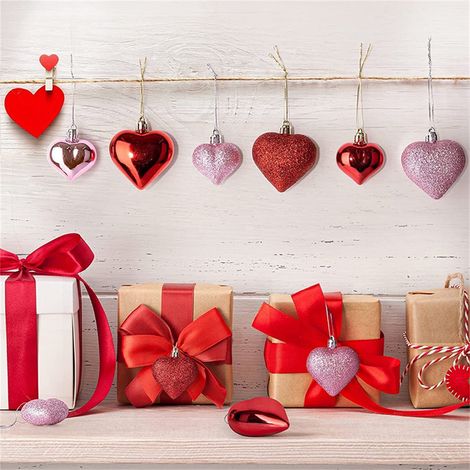 Ornement En Forme De Coeur - 12 Pièces - Plastique - Pour Décoration De Noël Et Saint-Valentin - 4,5 Cm - Boîte PVC (1/5)
