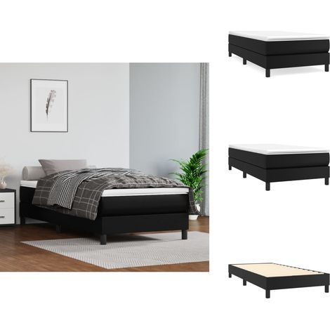Bettgestell Schwarz 90x200 cm Kunstleder - Schlafzimmermöbel - Bettgestell - Doppelbett - Kunstlederbett - Schwarzes Bett (1/5)