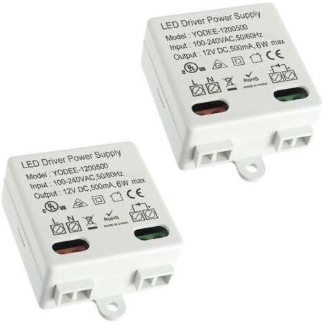 12V/DC 6W Mini LED Transformateur pour Lampes LED Basse Tension 12V ou Sources d'alimentation Petit et Plat Sans Exigences de Charge Minimale(2 Paquet) (1/5)
