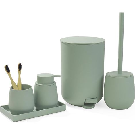 5 Piece Complete Bathroom Accessory Set with Bin Green Bathroom Accessory Set with Soap Dispenser Toothbrush Holder Bin Toilet Brush and Holder Tray (1/5)