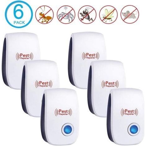 6 pack Répulsif Ultrasonique Antirasitaire Insectifuge Intérieur Electronic Ultrasonic Pest Repeller pour Rongeurs Insectes Répulsif Ultrason Souris, Rats, Moustiques, Cafards, Ar (1/5)