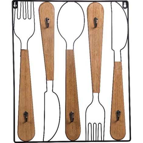 Appendino da cucina in legno mdf e metallo posate 5 ganci 38 x 4 x 45 cm (1/2)