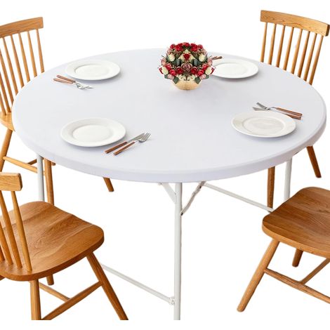 Round waterproof vinyl tablecloth with elastic edges – For indoor and outdoor use, fits round tables from 45 to 49 inches