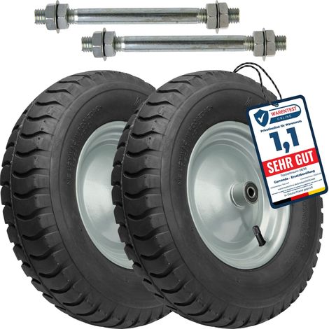 Garronda Roue de brouette 4.80/4.00-8 8PR renforcée Ø405x95mm, avec axe, doubles roulements, jante acier, valve auto, moyeu 99mm alésage 12mm, Lot de 2, GD-0163, Noir-Argent (1/5)
