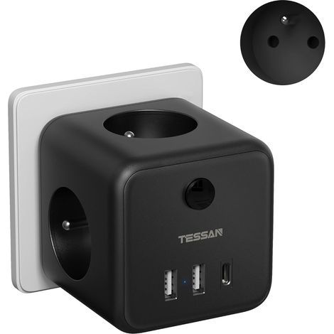 Cube Power Strip with 3 AC Outlets, 3 USB Ports, Switch, 2500W, Desk (1/5)