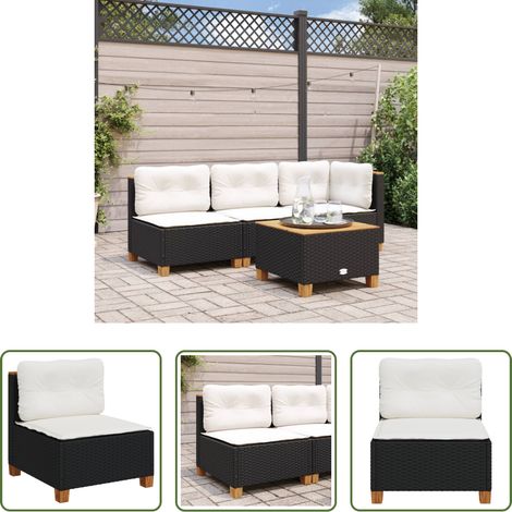 Canapé extérieur - Canapé de jardin sans accoudoirs coussins noir résine tressée (1/5)